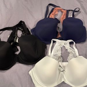 Three Like New Soma Embraceable lace racer back bras